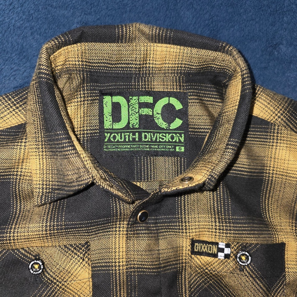 Dixxon Flannel Co Youth Division Yellow Black Plaid D-Tech Shirt Size S